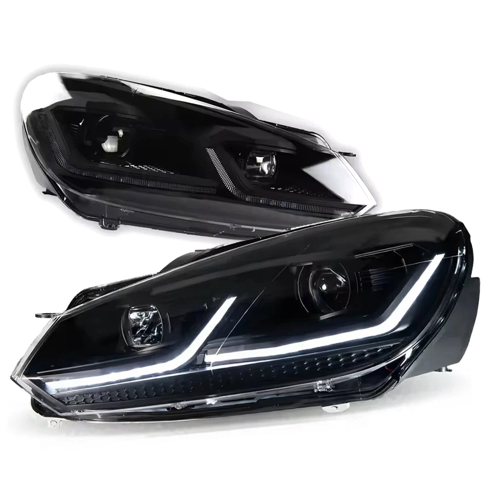 2Pcs Car LED Lights For VW Golf 6 Headlight Mk6 2009-2012 LED Projector Lens headlight Yellow + White DRL Turn Signal Lamps High Beam Lamps,Plug and Play
