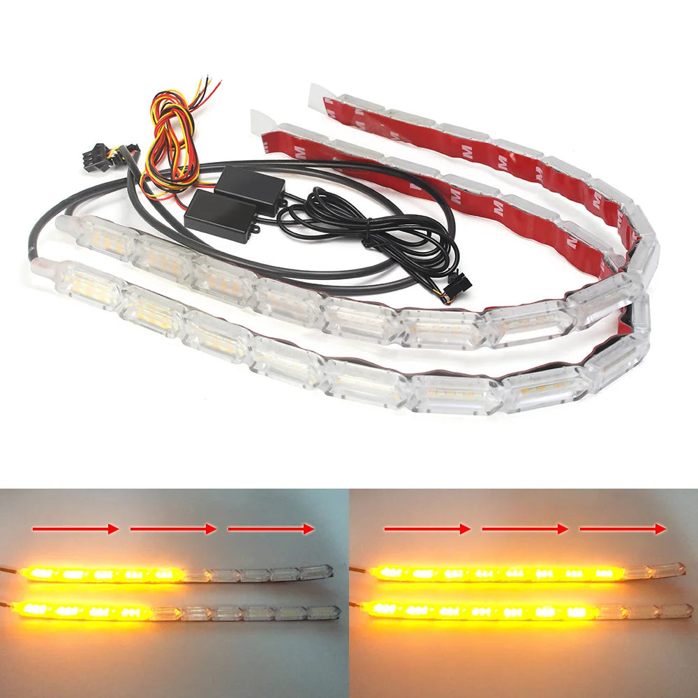 2pcs Waterproof Flexible Universal Car Led DRL Daytime Running Light White Headlight LED Strip Flowing Turn Signal Lights
