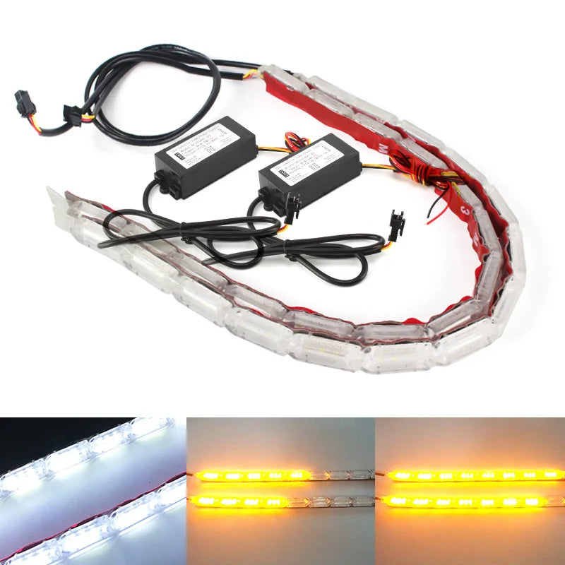 2pcs Flexible LED Strip DRL Daytime Running Light Waterproof Sequential Flow Headlight Switchback Runners Corner Turn Signal