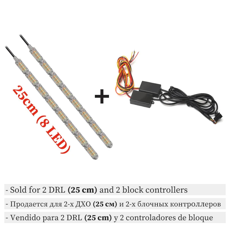 2pcs Flexible LED Strip DRL Daytime Running Light Waterproof Sequential Flow Headlight Switchback Runners Corner Turn Signal