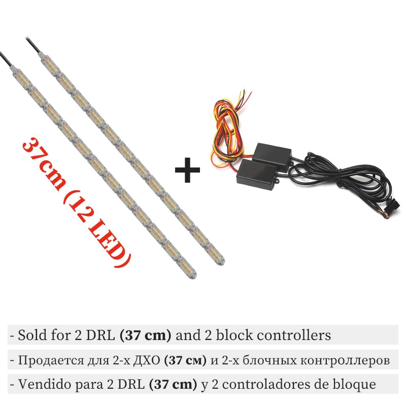 2pcs Flexible LED Strip DRL Daytime Running Light Waterproof Sequential Flow Headlight Switchback Runners Corner Turn Signal