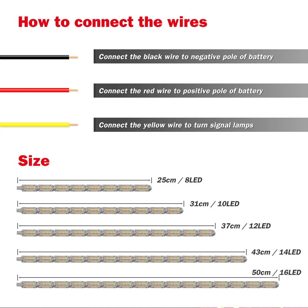 2pcs Waterproof Flexible Universal Car Led DRL Daytime Running Light White Headlight LED Strip Flowing Turn Signal Lights