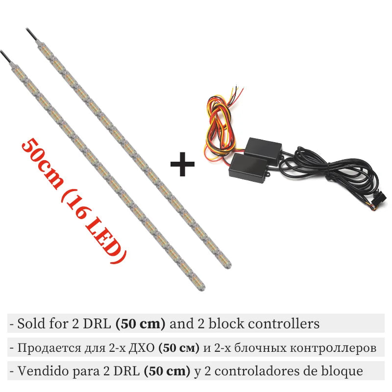 2pcs Flexible LED Strip DRL Daytime Running Light Waterproof Sequential Flow Headlight Switchback Runners Corner Turn Signal