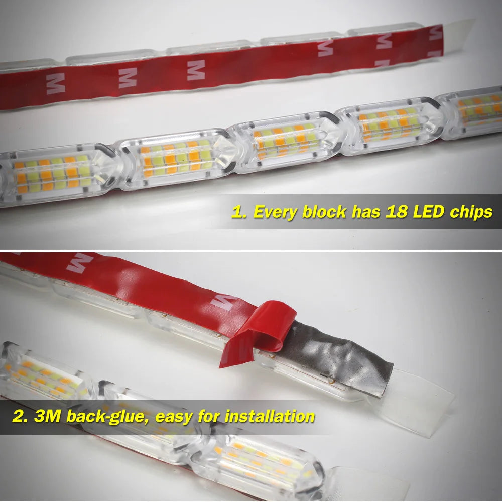 2pcs Waterproof Flexible Universal Car Led DRL Daytime Running Light White Headlight LED Strip Flowing Turn Signal Lights