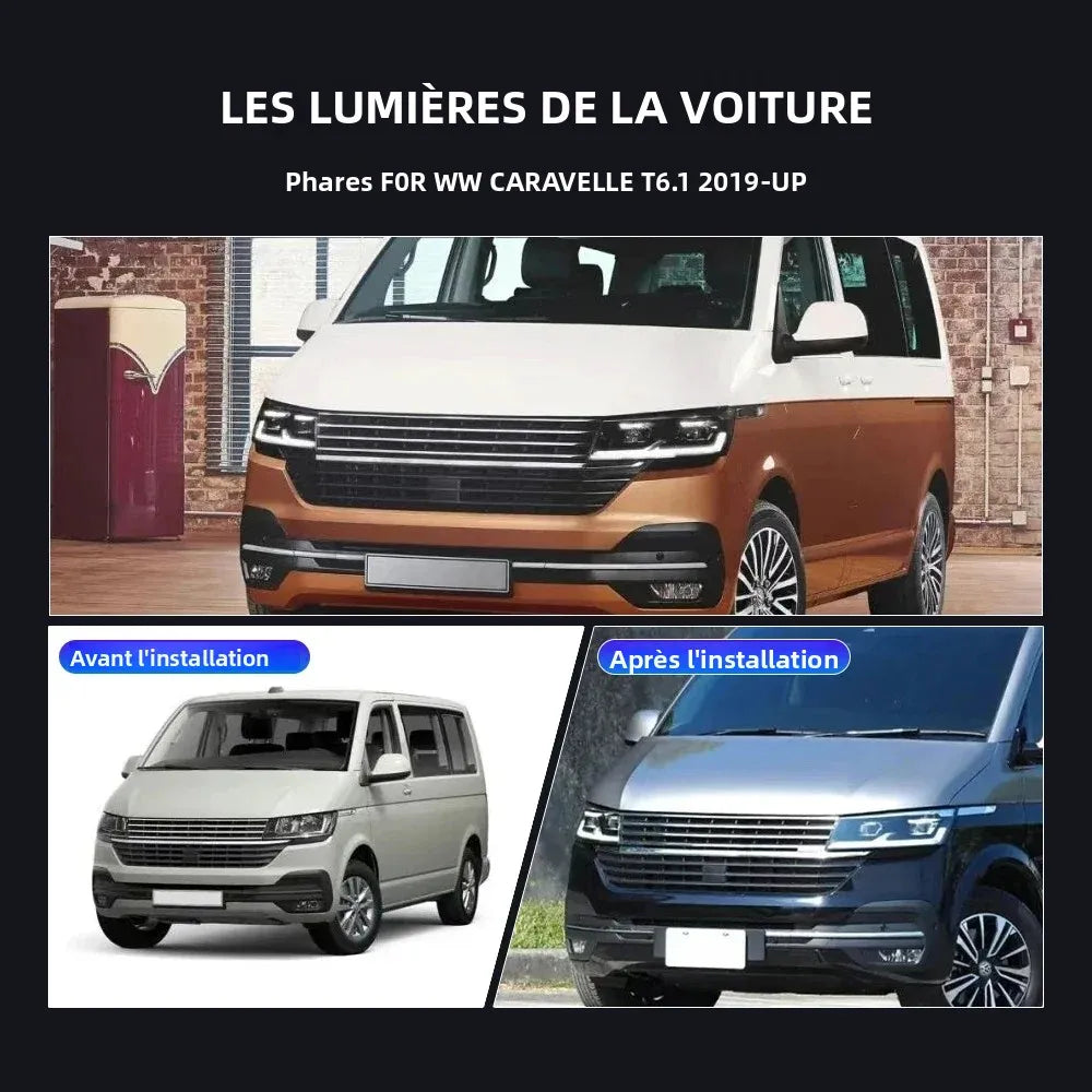 2Pcs LED Headlight Assembly For Volkswagen Caravelle T6.1 2019‑Up DRL Sequential Turn Signal Plug‑Play Front Lamp Auto Accessories