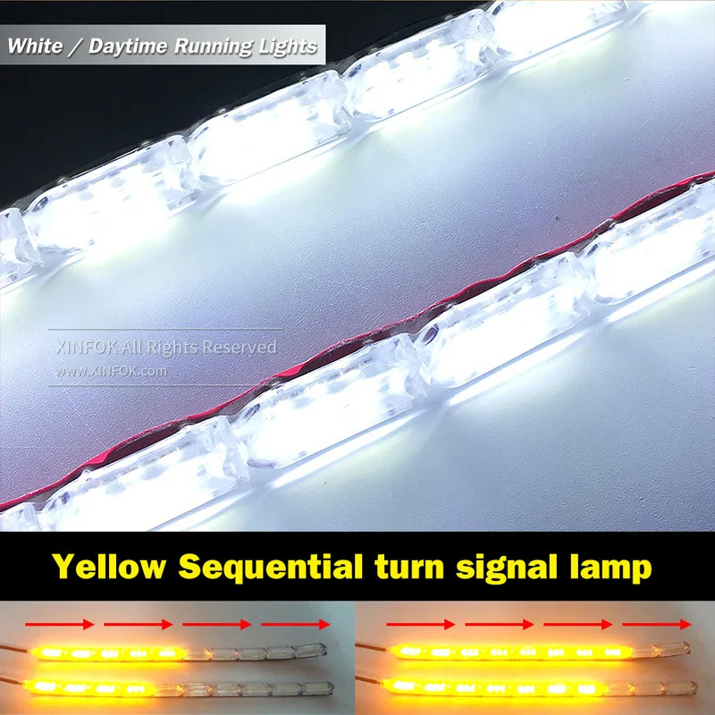 2pcs Waterproof Flexible Universal Car Led DRL Daytime Running Light White Headlight LED Strip Flowing Turn Signal Lights