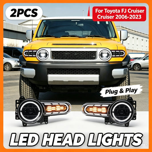 Sequential LED Headlights for Toyota FJ Cruiser 2007-2020 DRL Projector Front Lamps L+R