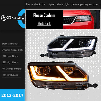 AKD Styling LED Car Lights for Skoda Rapid NH3 Pre‑Facelift 2013‑2017 Headlight LED DRL Turn Signal Low Beam High Beam Front Automotive Accessories