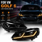 2Pcs Car LED Lights For VW Golf 6 Headlight Mk6 2009-2012  LED Projector Lens headlight Yellow + White DRL Turn Signal Lamps High Beam Lamps,Plug and Play