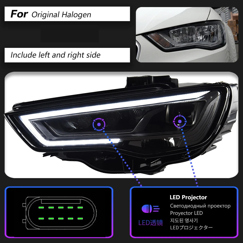 TYPY 2 PCS Car Lights For Audi A3 2014-2016 LED Car Lamps Daytime Running Lights Dynamic Turn Signals Car Accessories