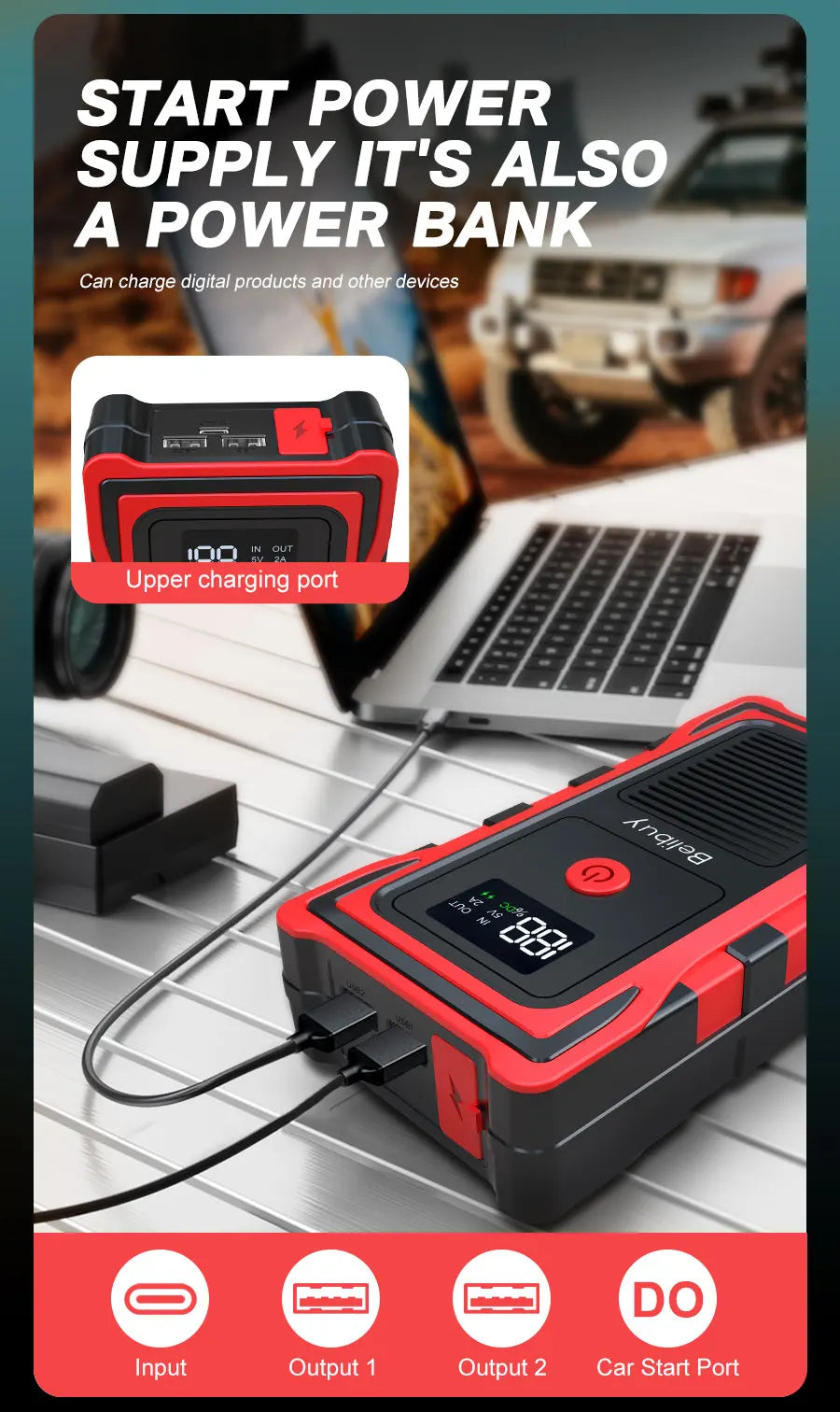12VCar Battery Starter,5000mAh Portable Emergency Jump Starter,Auto Engine Booster,Vehicle Electronic Accessory,Emergency Tool