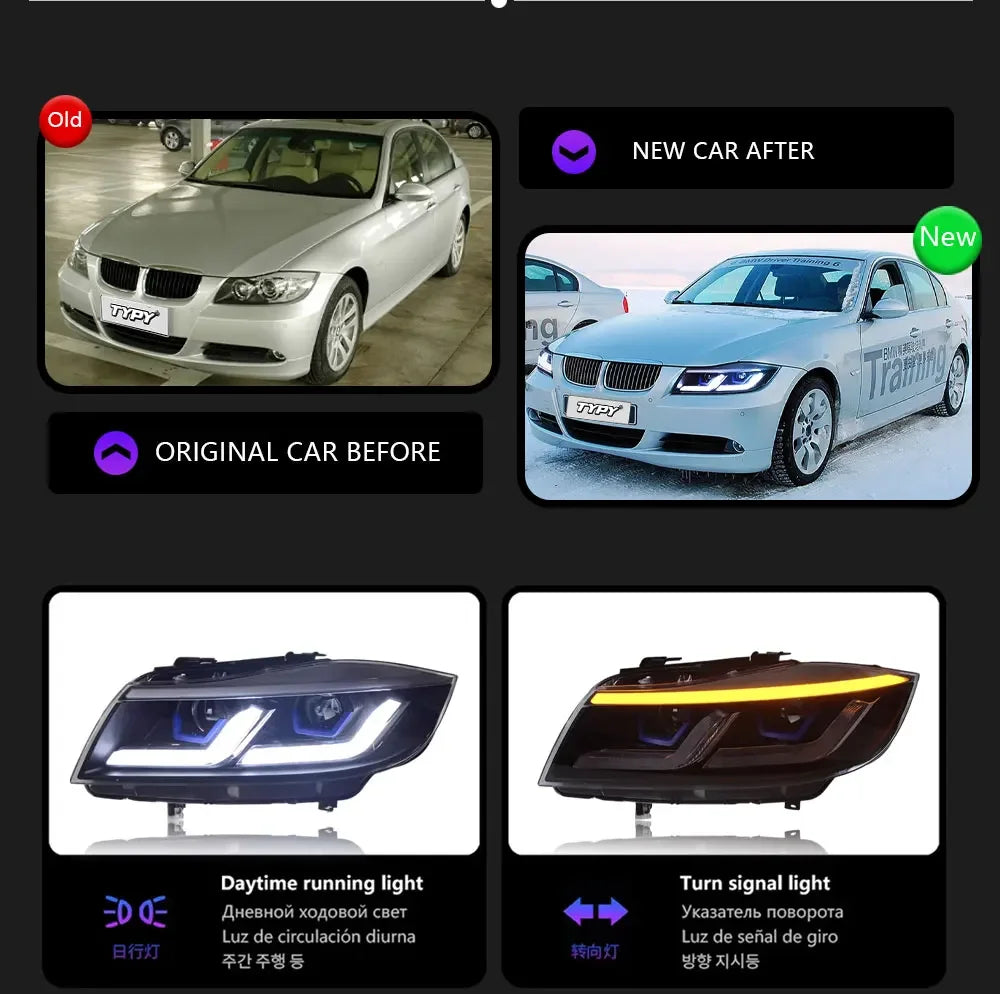 TYPY Car Lights For BMW 3 Serise E91 E90 Headlights 2005-2012 LED Head Lamp 320i 318i 330i DRL Projector Front Light Car Accessories
