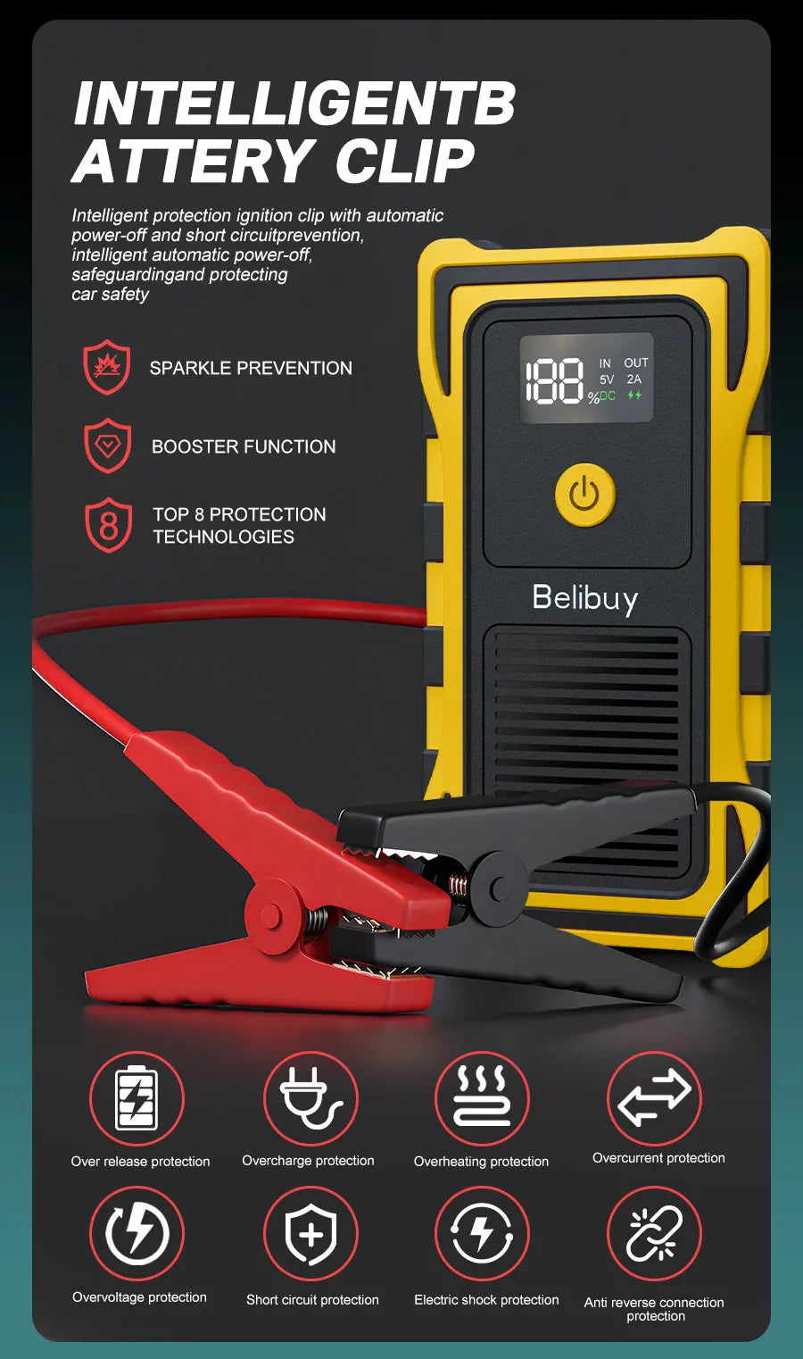 12VCar Battery Starter,5000mAh Portable Emergency Jump Starter,Auto Engine Booster,Vehicle Electronic Accessory,Emergency Tool