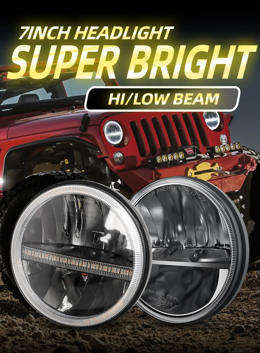 Braveway Pair 7" LED Headlights High/Low Beam for Jeep Wrangler Toyota Landcruiser HZJ75 78 79 Series SUV 12V 24V
