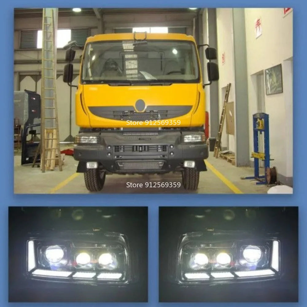 24V 1Pcs Full LED Headlight compatible with Renault Premium KERAX 2000+Upgraded Dynamic DRL+ Triple Lens Truck
