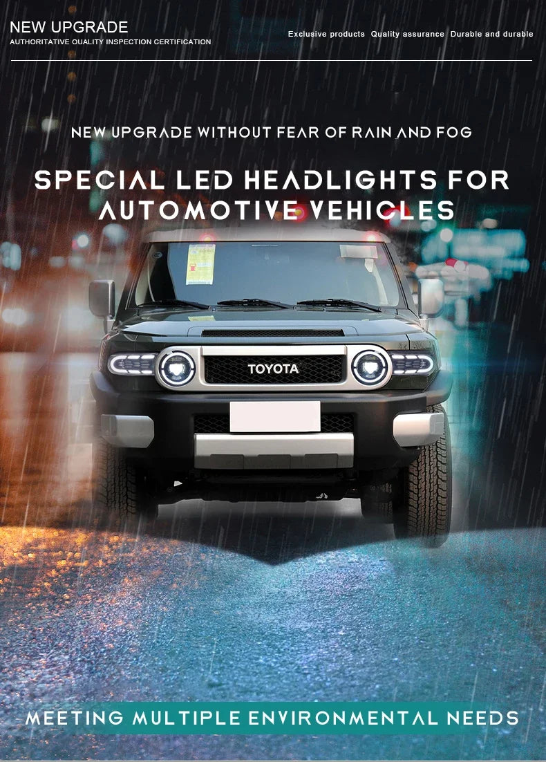 Sequential LED Headlights for Toyota FJ Cruiser 2007-2020 DRL Projector Front Lamps L+R