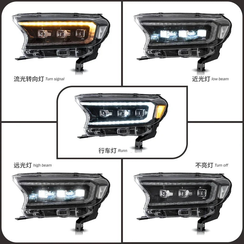 2PCS T6 LED Headlight Assembly E‑Mark Approved For Ford Ranger T6 Wildtrak Raptor Pickup Dynamic Sequential Amber Turn Signal Full LED Headlamps DRL High Low Beam Direct Fit Plug And Play IP67 Waterproof Auto Upgrade Kit 2P