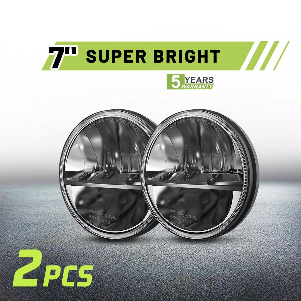 Braveway Pair 7" LED Headlights High/Low Beam for Jeep Wrangler Toyota Landcruiser HZJ75 78 79 Series SUV 12V 24V