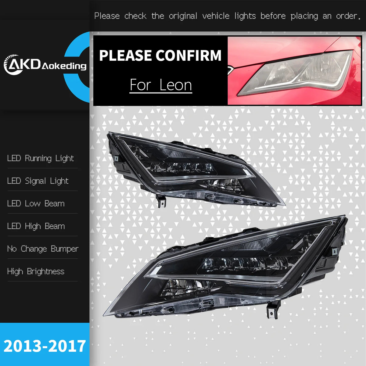 AKD LED Headlight assembly for SEAT León MK3 Headlight 2013–2017 León 5F LED Projector LENS DRL Turn Signal Front SEAT Leon Head lamp auto Accessories