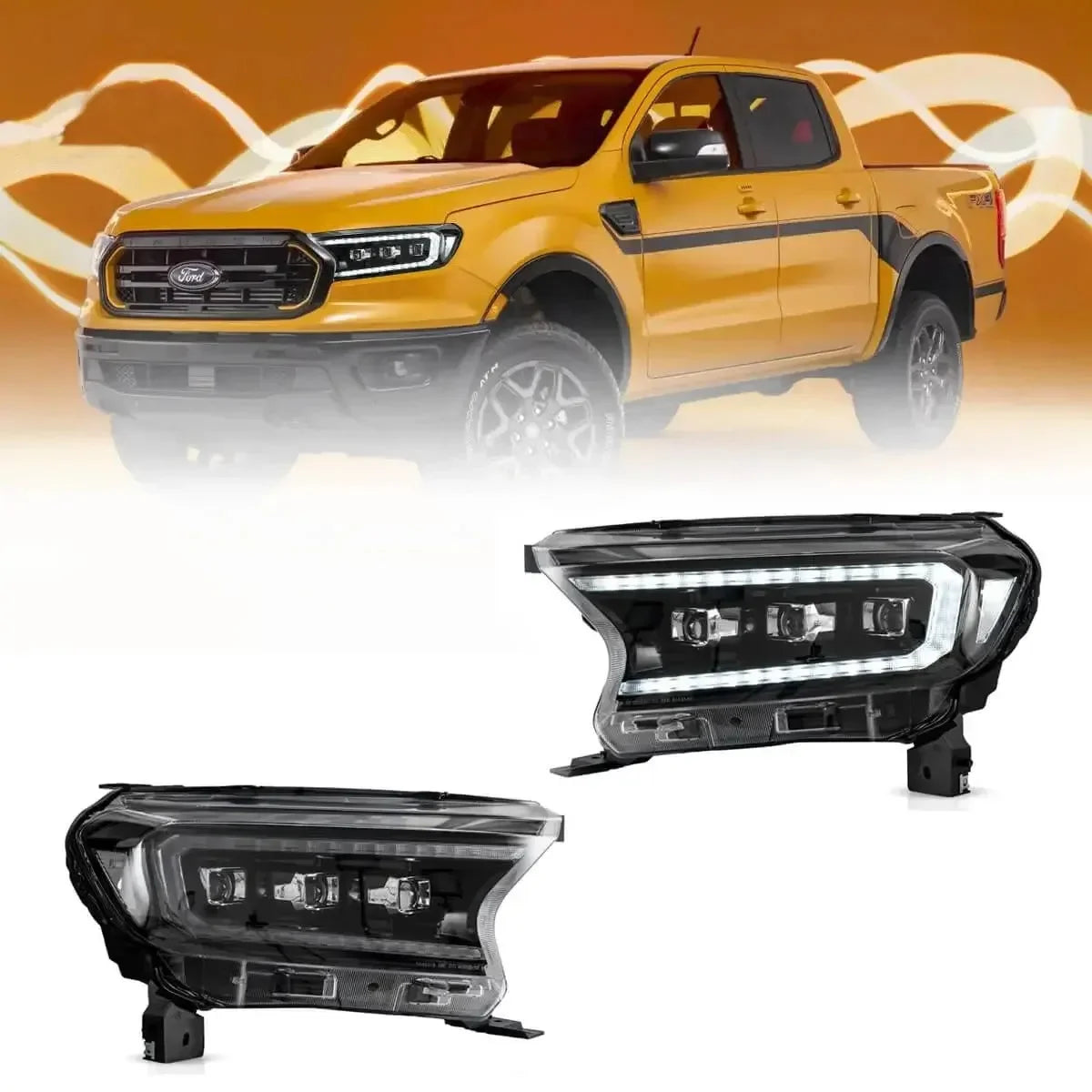 2PCS T6 LED Headlight Assembly E‑Mark Approved For Ford Ranger T6 Wildtrak Raptor Pickup Dynamic Sequential Amber Turn Signal Full LED Headlamps DRL High Low Beam Direct Fit Plug And Play IP67 Waterproof Auto Upgrade Kit 2P