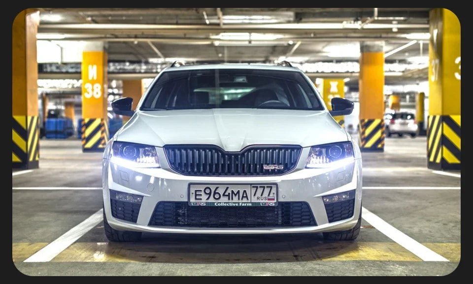2Pcs Bi Halogen LED Headlight for Skoda Octavia 2014-2017 DRL Hid Head Lamp Car Styling Front Auto Lights Lighting Assembly Replacement Parts Exterior Lights Automotive Accessories