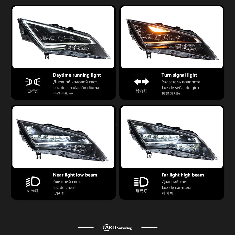 AKD LED Headlight assembly for SEAT León MK3 Headlight 2013–2017 León 5F LED Projector LENS DRL Turn Signal Front SEAT Leon Head lamp auto Accessories