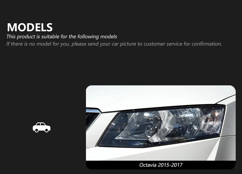 2Pcs Bi Halogen LED Headlight for Skoda Octavia 2014-2017 DRL Hid Head Lamp Car Styling Front Auto Lights Lighting Assembly Replacement Parts Exterior Lights Automotive Accessories