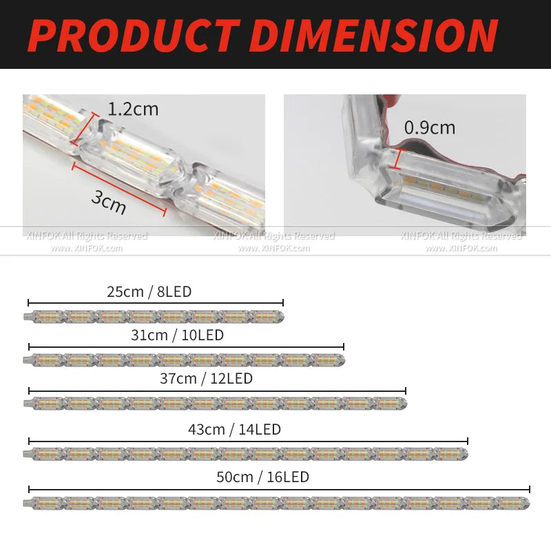 2pcs Flexible LED Strip DRL Daytime Running Light Waterproof Sequential Flow Headlight Switchback Runners Corner Turn Signal