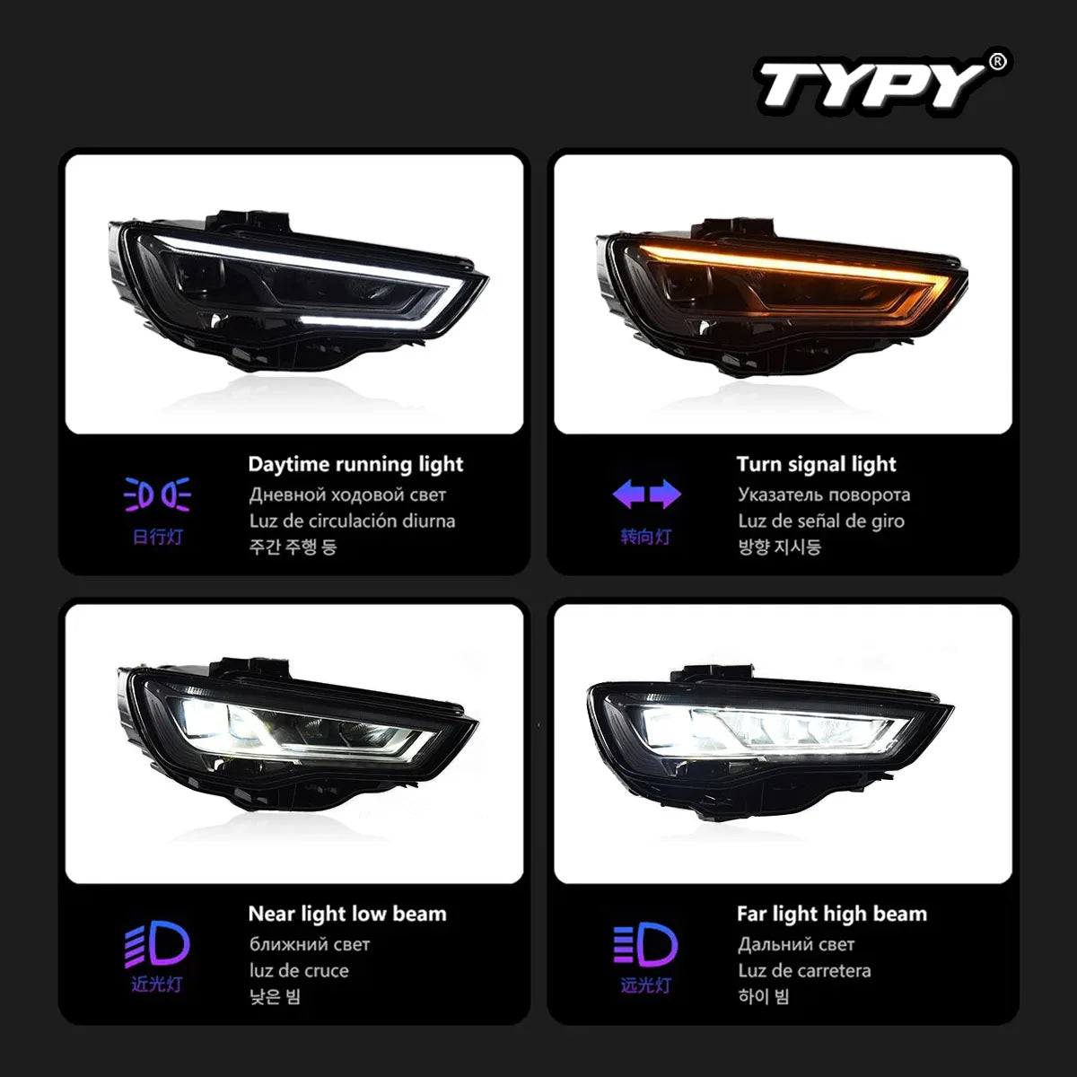 TYPY 2 PCS Car Lights For Audi A3 2014-2016 LED Car Lamps Daytime Running Lights Dynamic Turn Signals Car Accessories