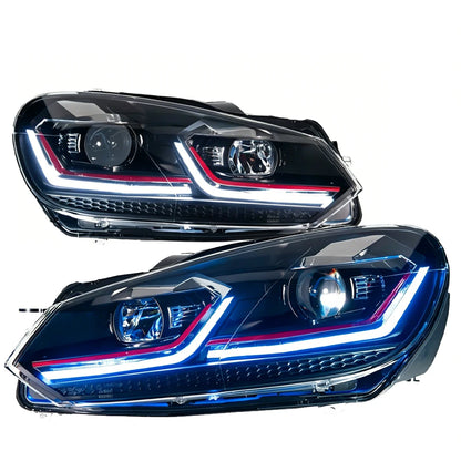 2Pcs Car LED Lights For VW Golf 6 Headlight Mk6 2009-2012  LED Projector Lens headlight Yellow + White DRL Turn Signal Lamps High Beam Lamps,Plug and Play