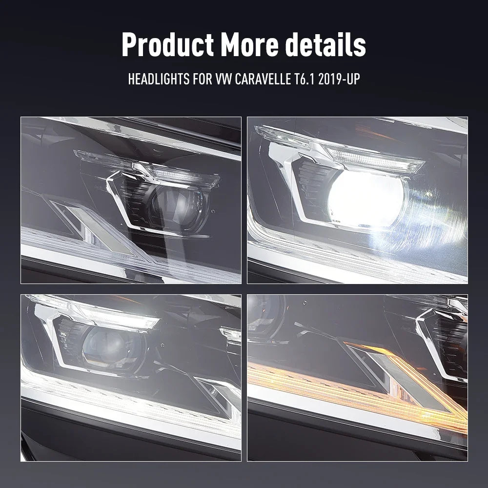 2Pcs LED Headlight Assembly For Volkswagen Caravelle T6.1 2019‑Up DRL Sequential Turn Signal Plug‑Play Front Lamp Auto Accessories