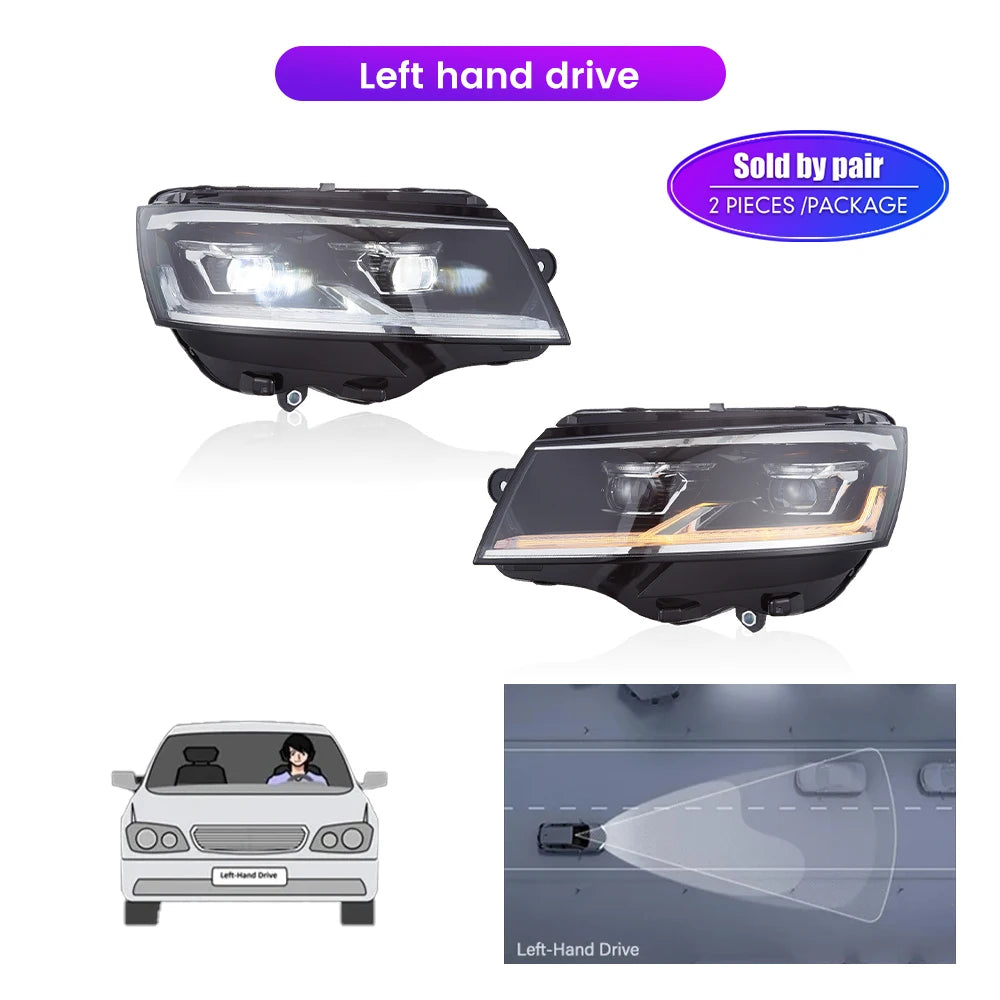 2Pcs LED Headlight Assembly For Volkswagen Caravelle T6.1 2019‑Up DRL Sequential Turn Signal Plug‑Play Front Lamp Auto Accessories
