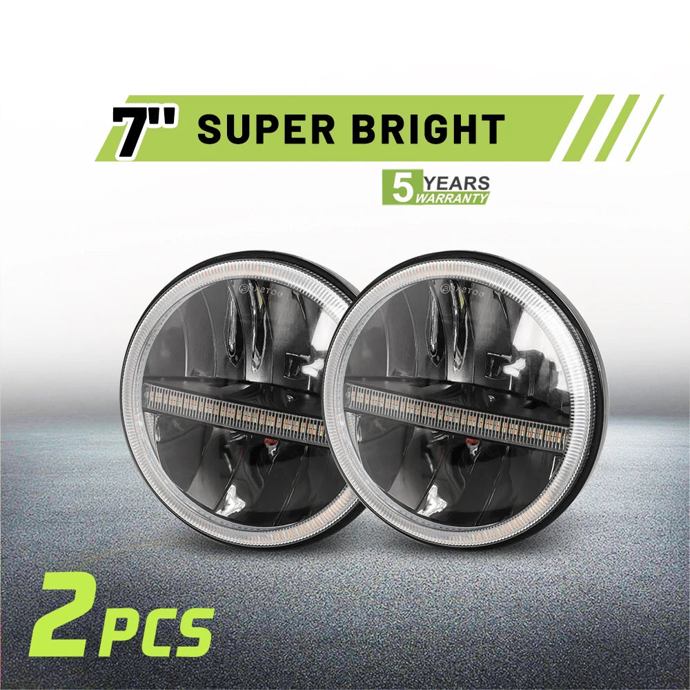 Braveway Pair 7" LED Headlights High/Low Beam for Jeep Wrangler Toyota Landcruiser HZJ75 78 79 Series SUV 12V 24V