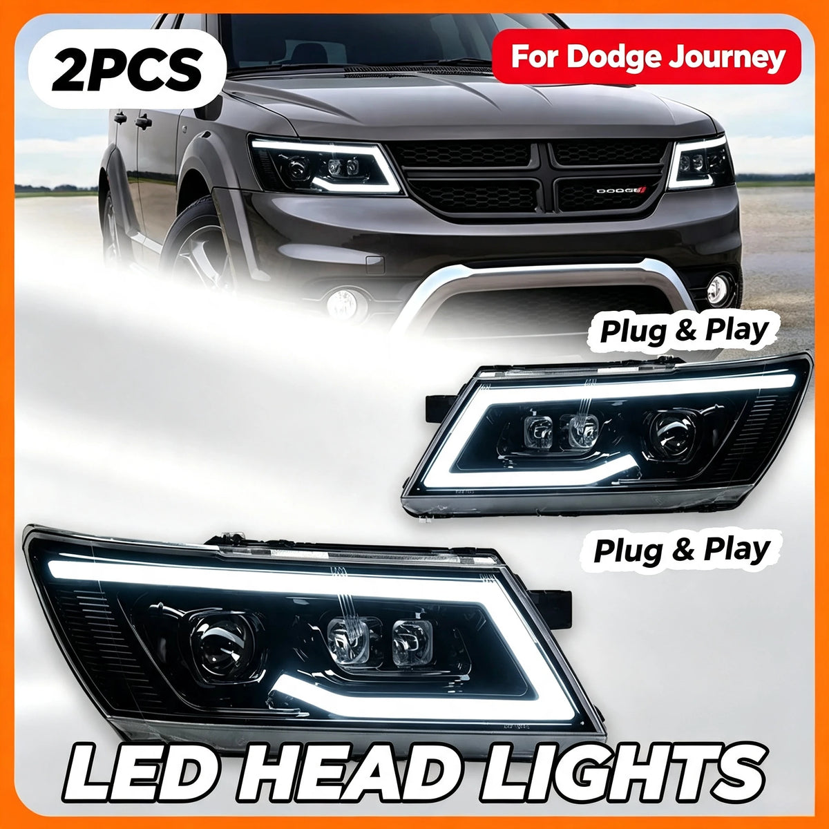 LED Headlight For Dodge Journey JCUV Fiat Freemont 2009‑2016 Angel Eye Bi‑Xenon DRL Head Lamp Assembly
