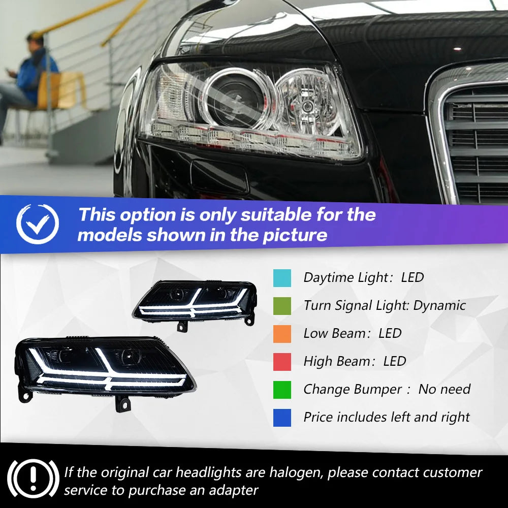 AKD Styling LED Car light for Audi A6 Headlights 2004-2011 A6 C6 LED projection lens Dynamic Signal DRL Bi Xenon Auto Accessories
