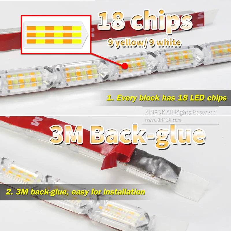 2pcs Waterproof Flexible Universal Car Led DRL Daytime Running Light White Headlight LED Strip Flowing Turn Signal Lights