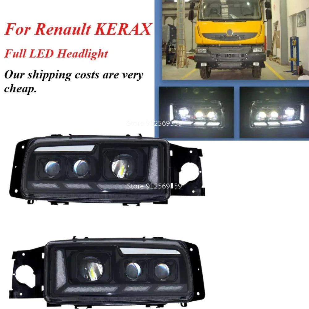 24V 1Pcs Full LED Headlight compatible with Renault Premium KERAX 2000+Upgraded Dynamic DRL+ Triple Lens Truck