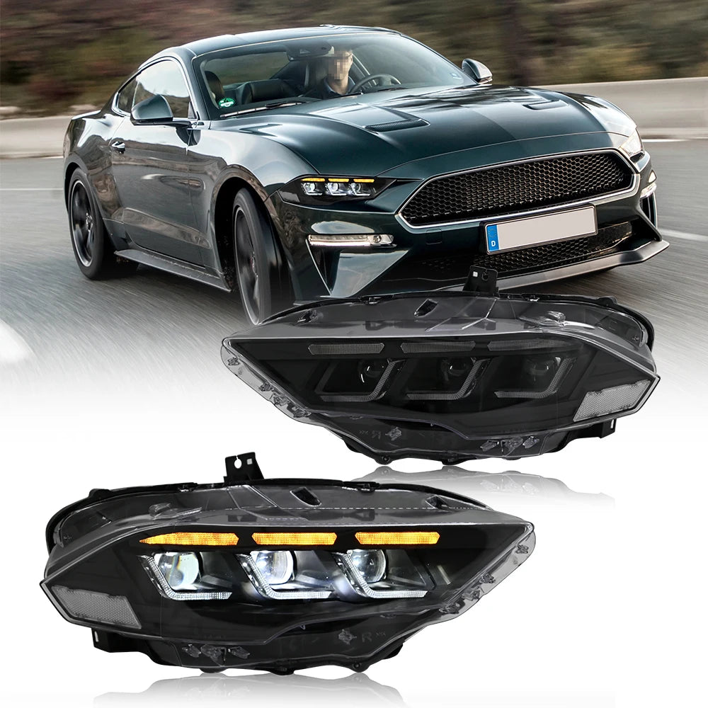 Led Headlight For 2018-2023 Ford Mustang S650 Projector Front Lamp Assembly with Triple Beam Len Seamless replacement Universal