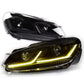 2Pcs Car LED Lights For VW Golf 6 Headlight Mk6 2009-2012  LED Projector Lens headlight Yellow + White DRL Turn Signal Lamps High Beam Lamps,Plug and Play