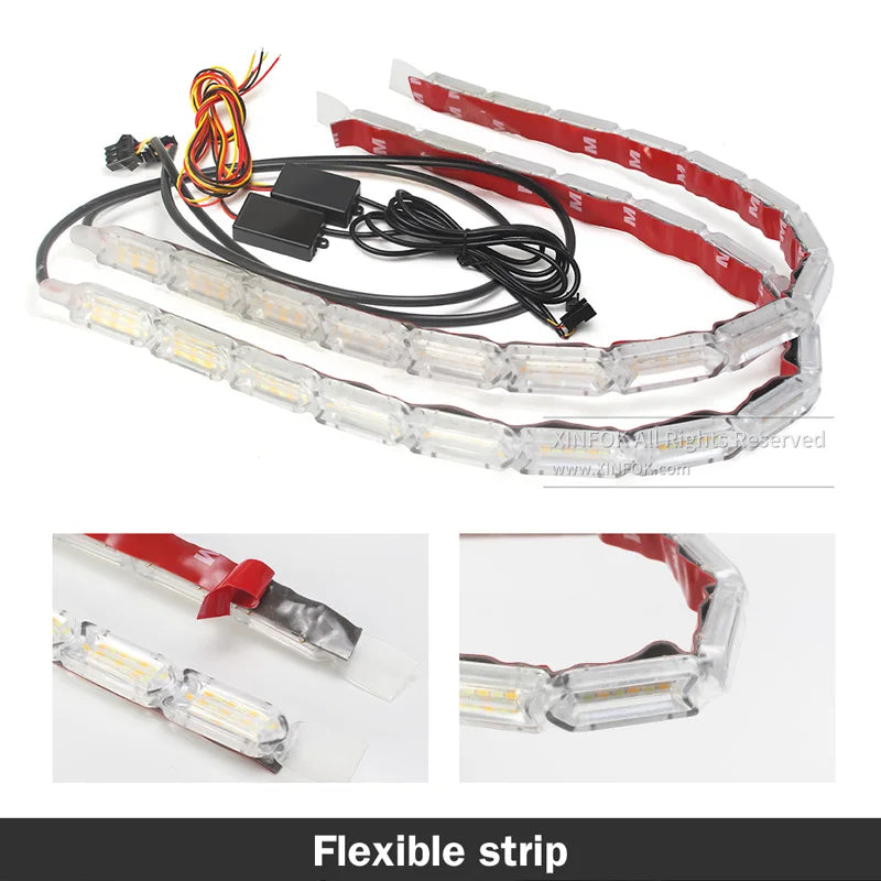 2pcs Waterproof Flexible Universal Car Led DRL Daytime Running Light White Headlight LED Strip Flowing Turn Signal Lights