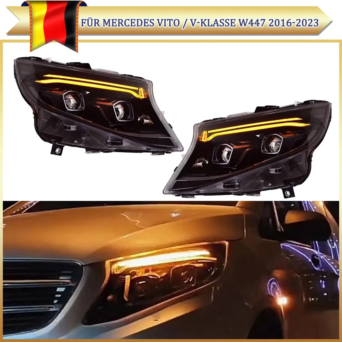 2x Headlight Assembly Left+Right For Benz V-Class W447 Vito V220 V250 V260 2015-2023 LED Front Headlights Pair Head Light Lamp