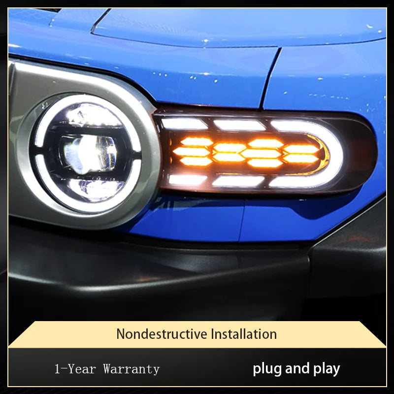 Sequential LED Headlights for Toyota FJ Cruiser 2007-2020 DRL Projector Front Lamps L+R