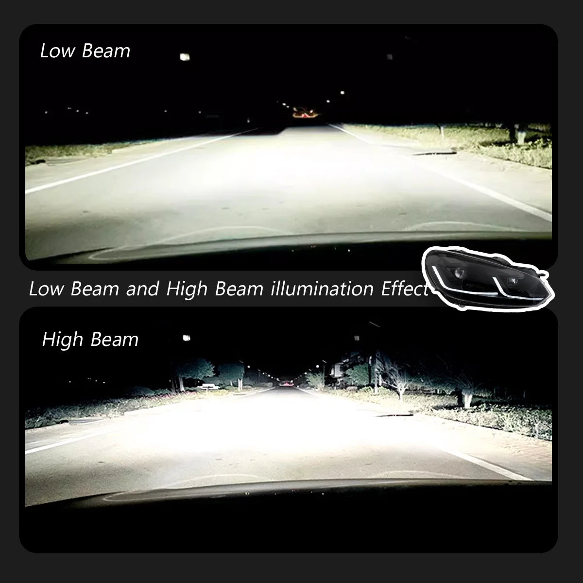 2Pcs Car LED Lights For VW Golf 6 Headlight Mk6 2009-2012  LED Projector Lens headlight Yellow + White DRL Turn Signal Lamps High Beam Lamps,Plug and Play
