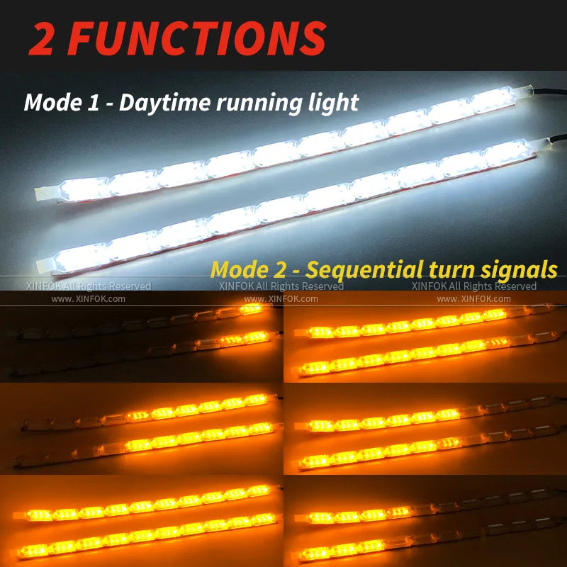 2pcs Flexible LED Strip DRL Daytime Running Light Waterproof Sequential Flow Headlight Switchback Runners Corner Turn Signal