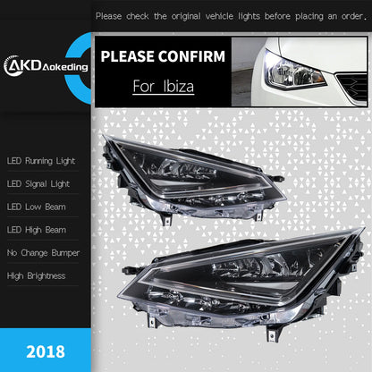 AKD LED Headlight assembly for SEAT Ibiza Mk5 Headlight 2017–2021 Ibiza MK5 6F Pre-Facelift LED Projector LENS DRL Turn Signal Front Head lamp auto Accessories