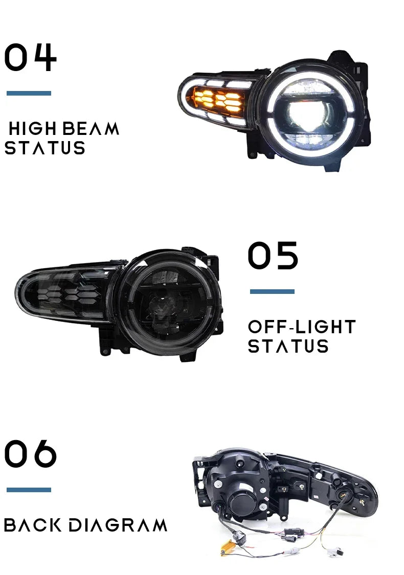 Sequential LED Headlights for Toyota FJ Cruiser 2007-2020 DRL Projector Front Lamps L+R
