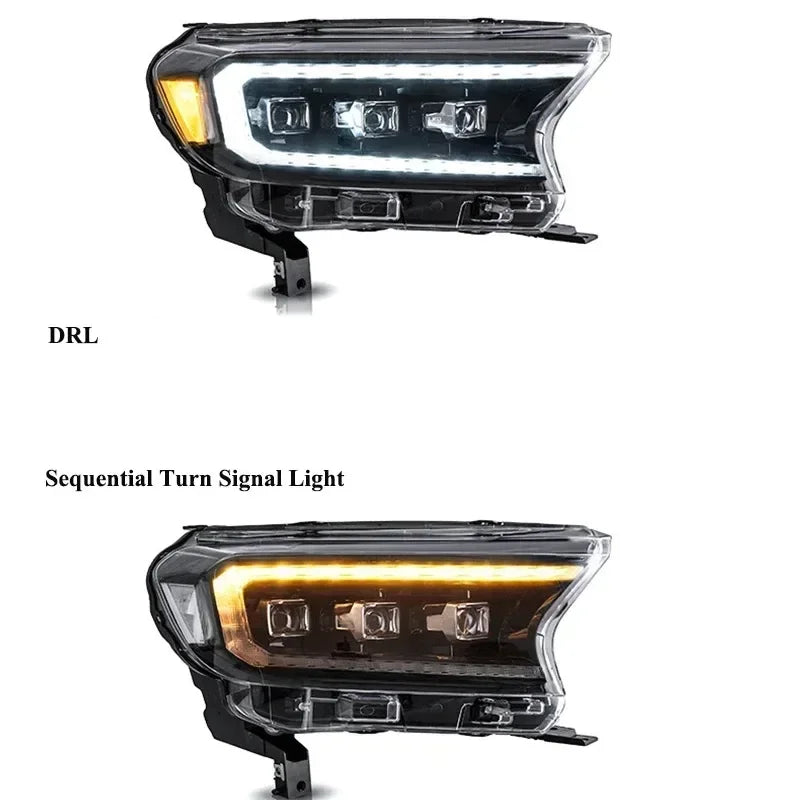 2PCS T6 LED Headlight Assembly E‑Mark Approved For Ford Ranger T6 Wildtrak Raptor Pickup Dynamic Sequential Amber Turn Signal Full LED Headlamps DRL High Low Beam Direct Fit Plug And Play IP67 Waterproof Auto Upgrade Kit 2P
