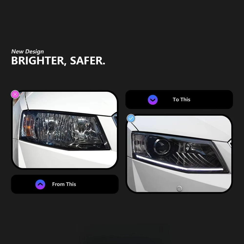 2Pcs Bi Halogen LED Headlight for Skoda Octavia 2014-2017 DRL Hid Head Lamp Car Styling Front Auto Lights Lighting Assembly Replacement Parts Exterior Lights Automotive Accessories
