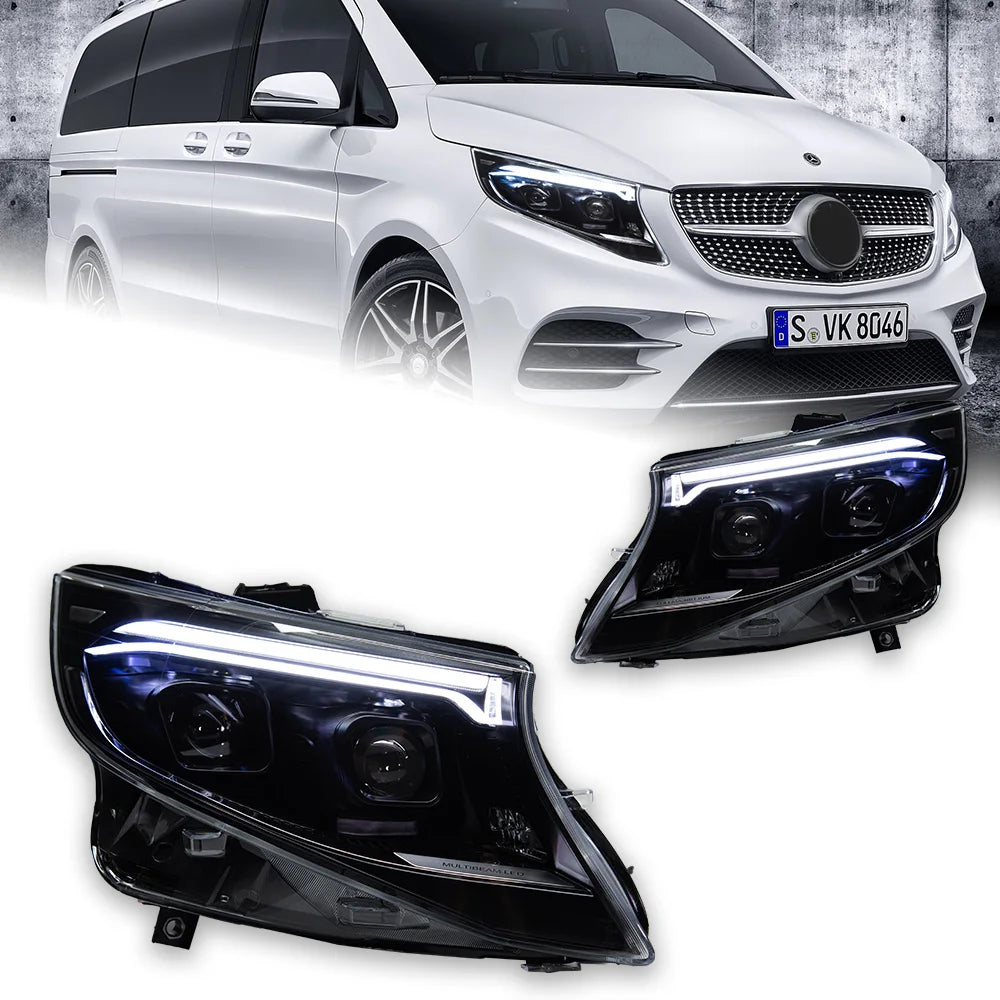 AKD Styling LED Head Lamp for Benz Vito Headlights 2016-2024 W447 V250 LED Projector Lens DRL  Dynamic front Auto Accessories
