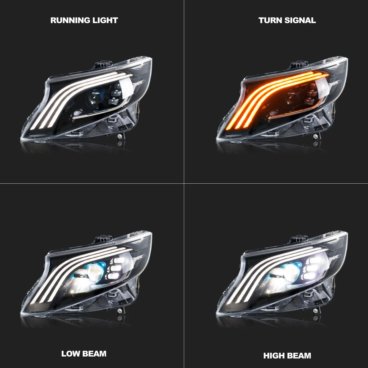 LED Headlights for Mercedes Benz Vito Metris 2016-2023 Sequential Turn Signal Projector Front  Lamps Pair Assembly